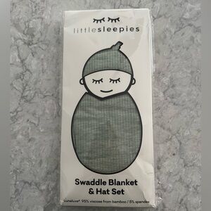 Little Sleepies Heather Sage Ribbed Swaddle & hat set - NIB NWT